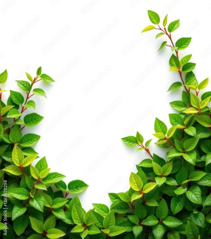 Vibrant green leaves create a lush border around a clean white space, plant, eco Vibrant green leaves create a lush border around a clean white space, plant, eco