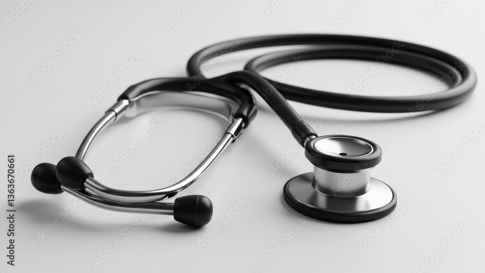 A stethoscope is on a white surface, symbolizing healthcare and medicine. A stethoscope is on a white surface, symbolizing healthcare and medicine.