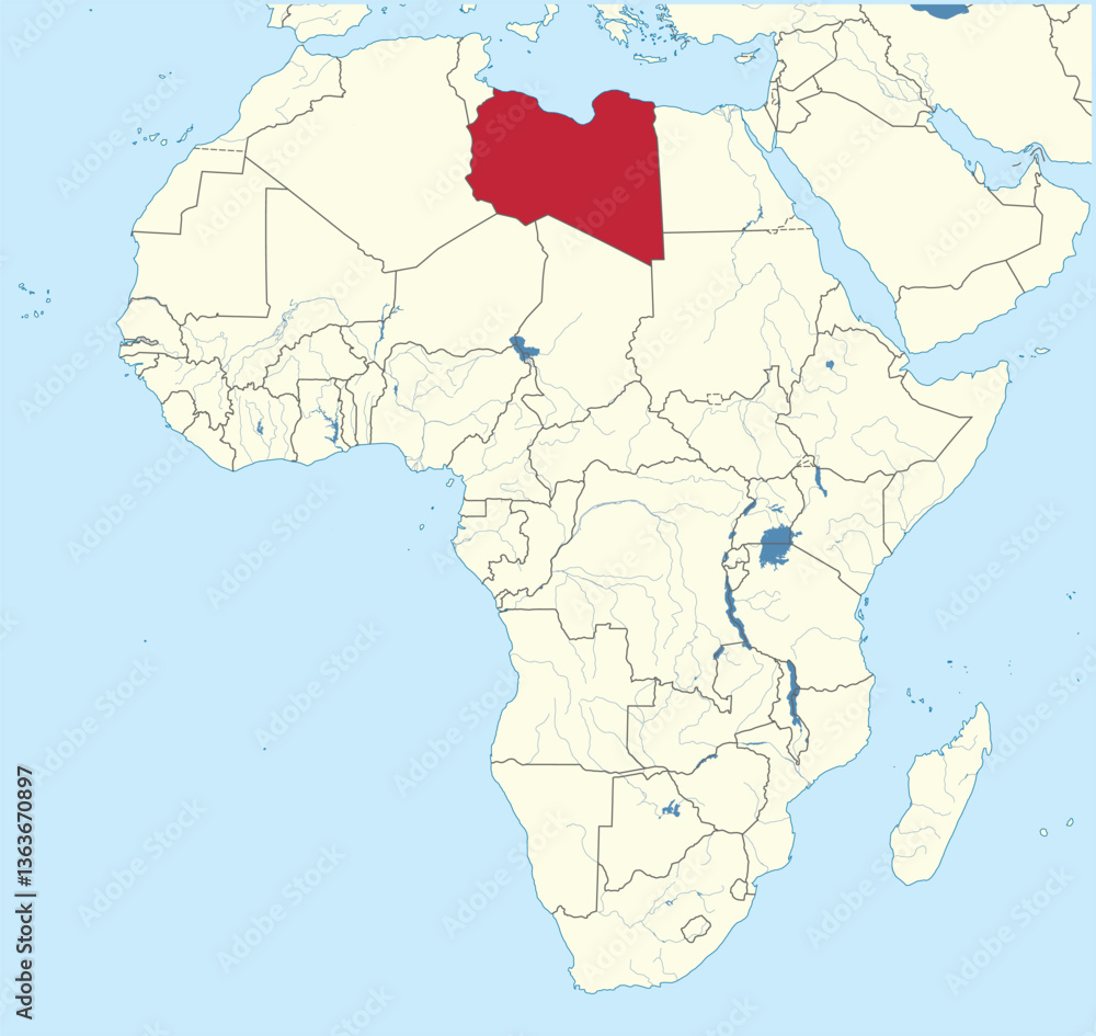 Obraz premium Detailed national location map of LIBYA within the great continent of Africa