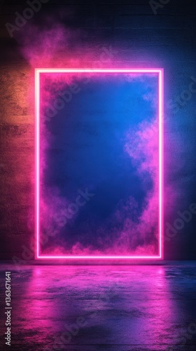 Wallpaper Mural Vibrant neon frame emits colorful mist in a dimly lit environment creating a surreal effect Torontodigital.ca