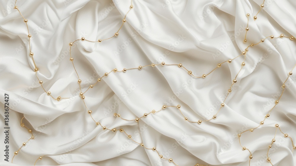 Elegant Gold Beaded Chains on Luxurious White Fabric Background for Fashion and Jewelry Design Elegant Gold Beaded Chains on Luxurious White Fabric Background for Fashion and Jewelry Design