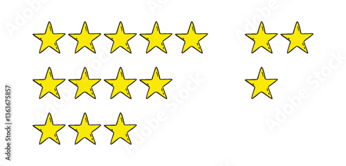 Rating 1, 2, 3, 4, 5 stars doodle icon set. Gold star one, two, three, four, five hand drawn icon set. variable isolated stars rating