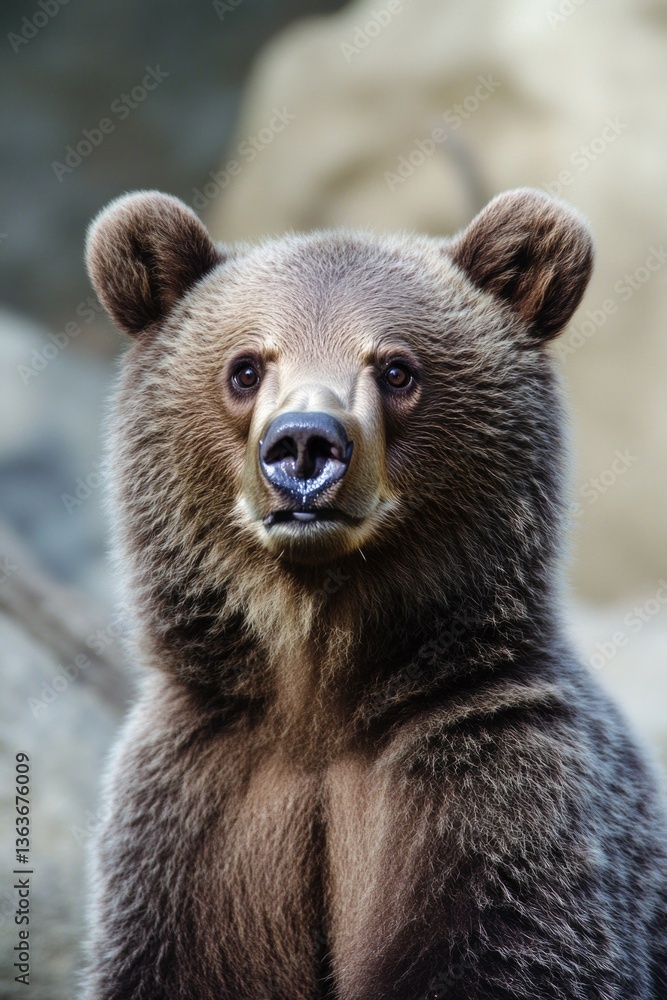 The bear's gaze is captivating. This image highlights the details of a brown bear's fur and expression in its natural habitat. The bear's gaze is captivating. This image highlights the details of a brown bear's fur and expression in its natural habitat.