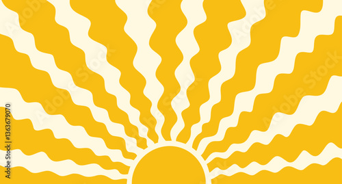  retro sunny background Groovy, hippie sun. Abstract hand drawn doodle sunshine shapes, trendy childishly sun. Contemporary summer banner, vector template poster.