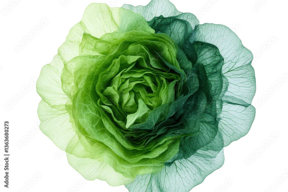 Obraz premium Close-up of vibrant green lettuce head with detailed leaf texture, cut out
