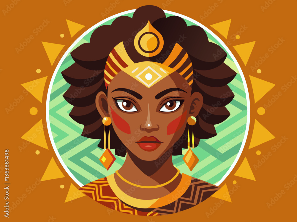 vector of an africa symbol image on the beautiful african face of a young woman vector of an africa symbol image on the beautiful african face of a young woman