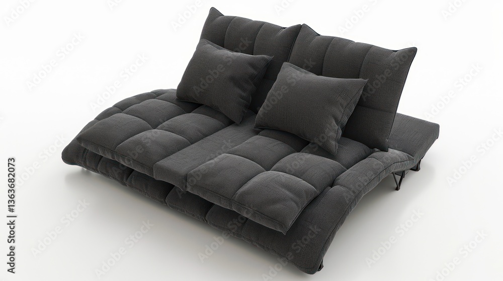 Obraz premium Modern Dark Gray Modular Sofa with Plush Cushions and Pillows for Comfortable Seating and Relax
