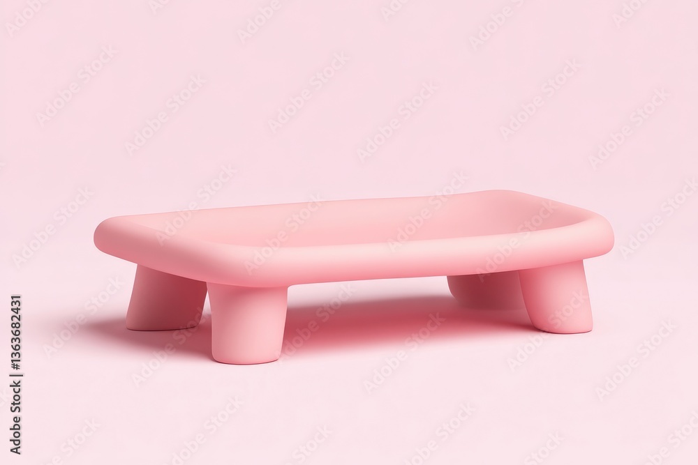 Pink, simple, rectangular, low stool Pink, simple, rectangular, low stool