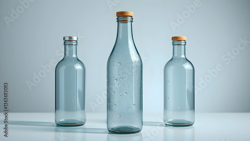 Minimalist Glass Bottles with Wooden and Metal Caps – Modern Beverage Packaging