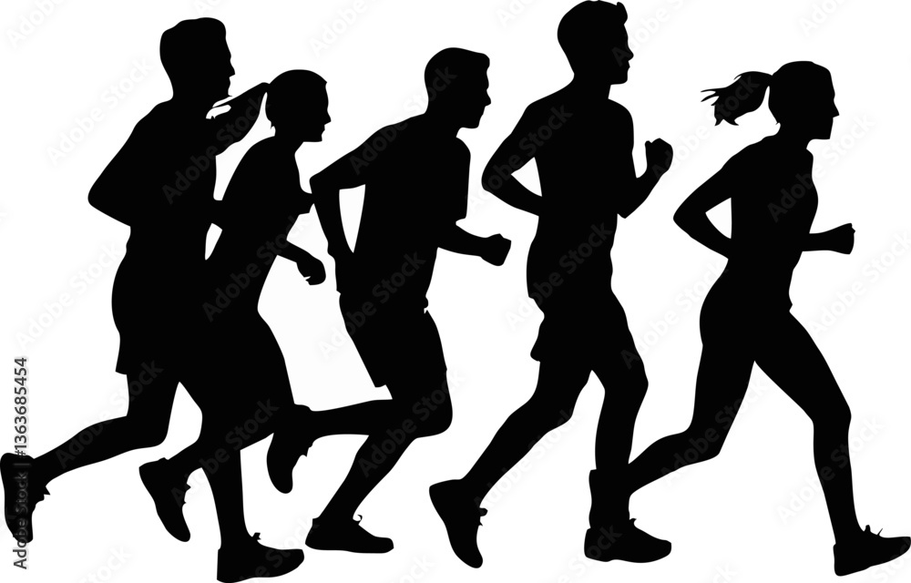 Fototapeta premium illustration set of people marathon running sport lifestyle silhouette