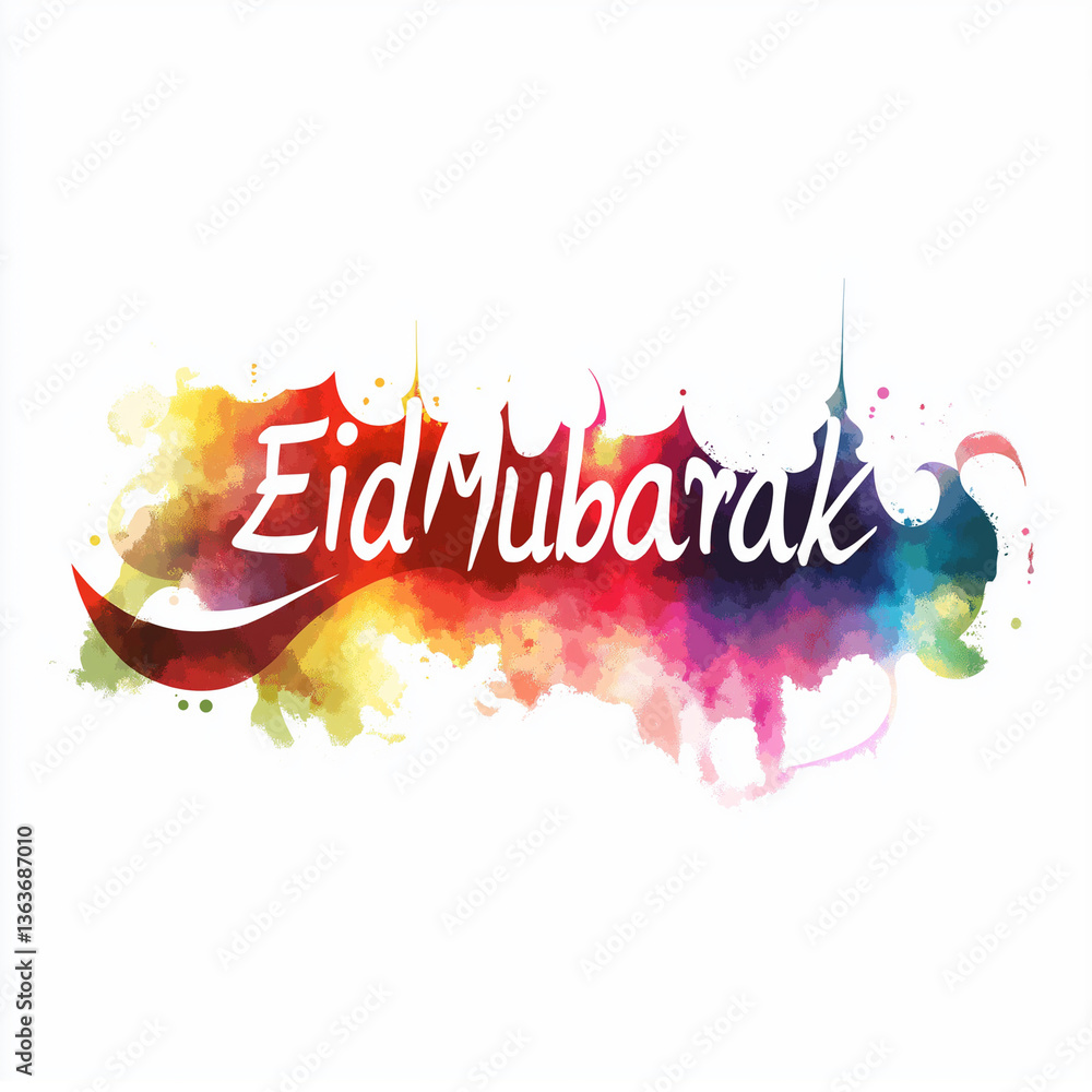 Obraz premium Vibrant Watercolor Eid Mubarak Design – Festive Islamic Art