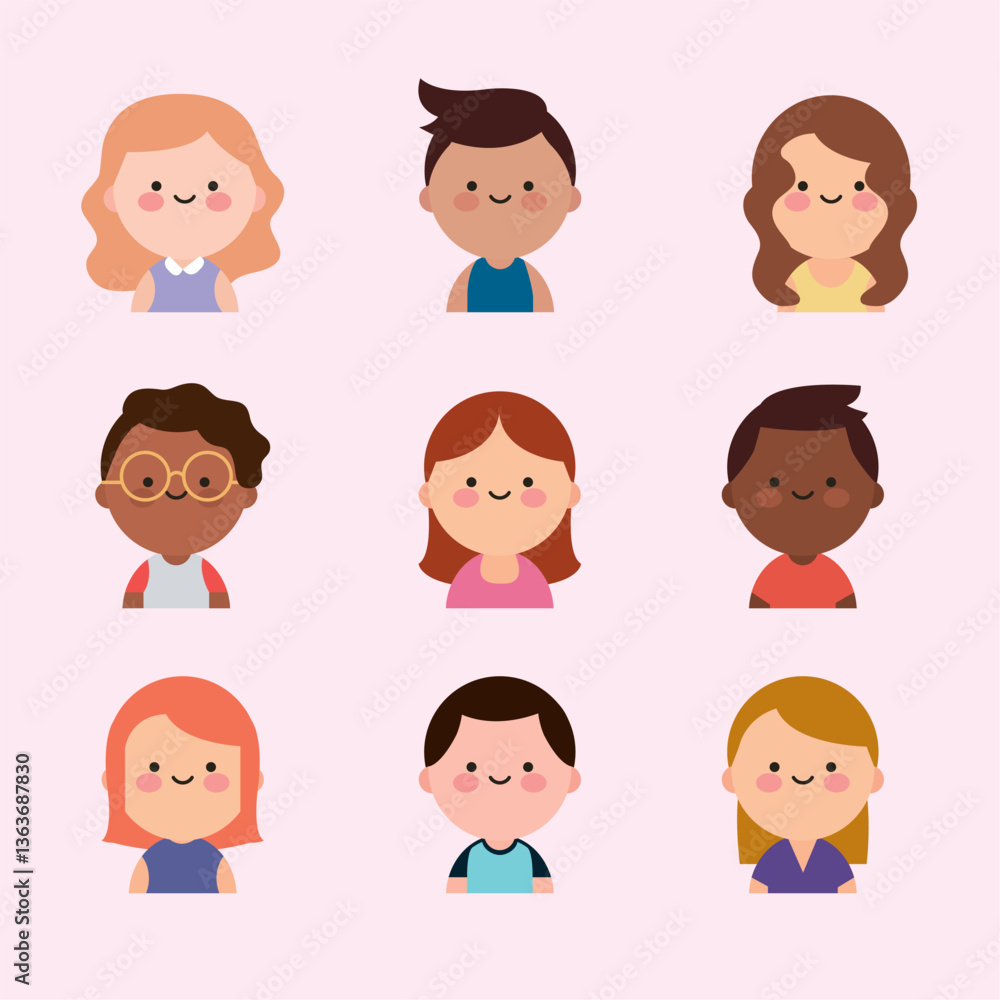 Cute Kawaii Male and Female Avatar Set in Flat Style Cute Kawaii Male and Female Avatar Set in Flat Style