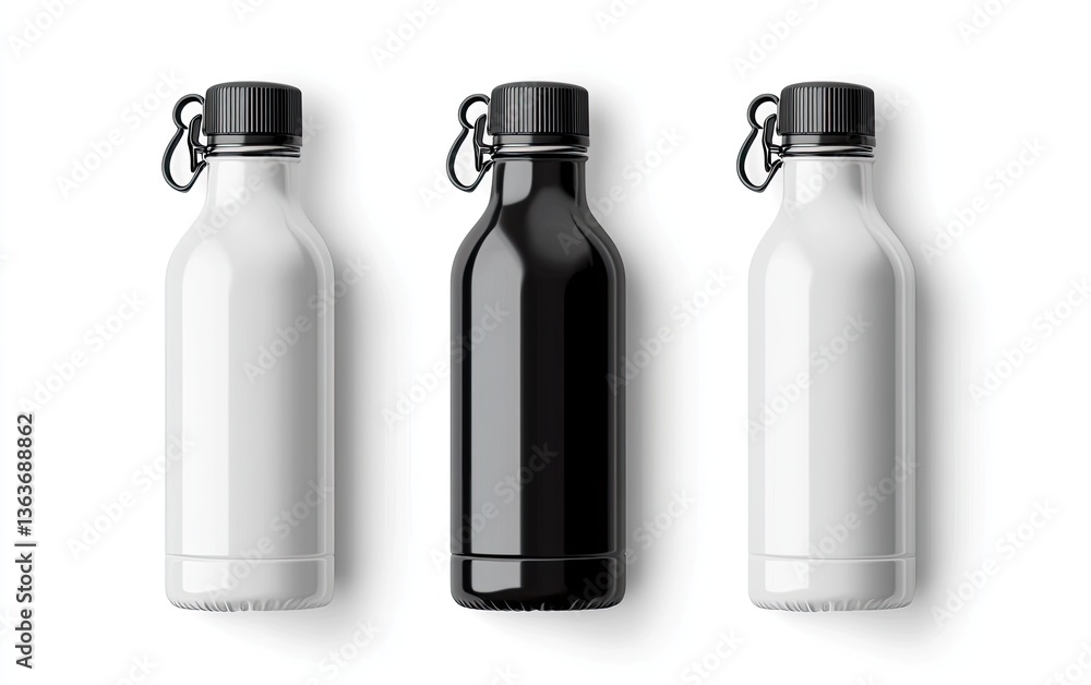 Three insulated water bottles, white, black and white Three insulated water bottles, white, black and white