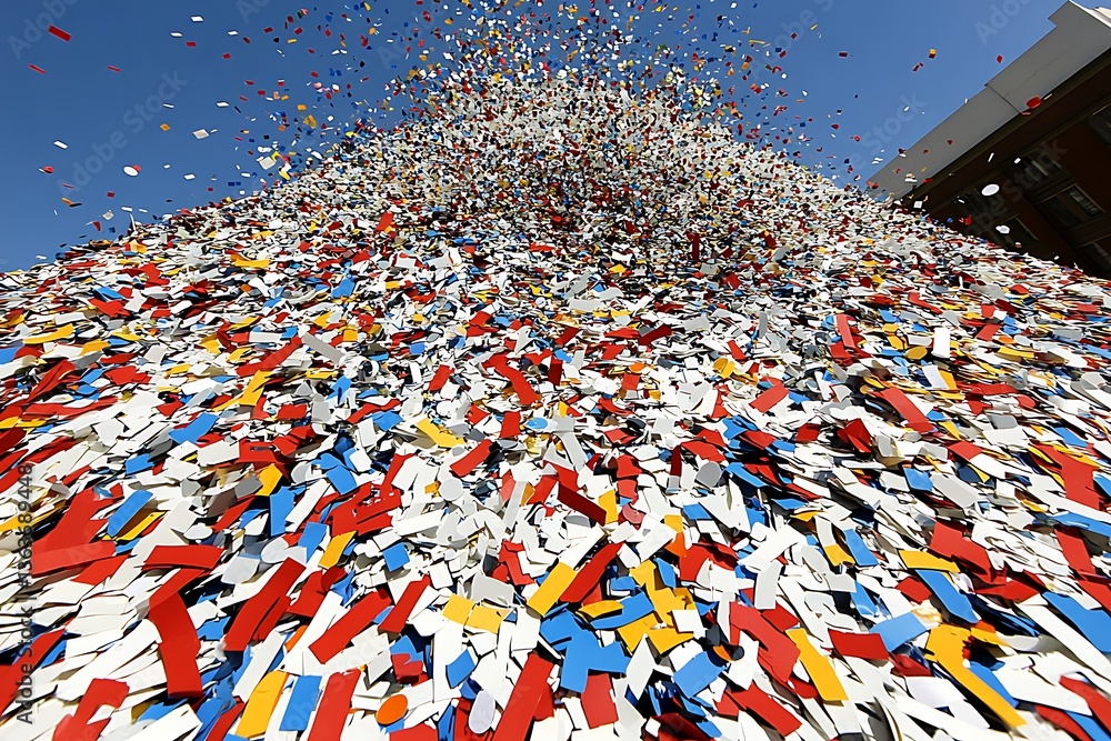 Fototapeta premium Extensive confetti display celebration under a vibrant blue sky event
