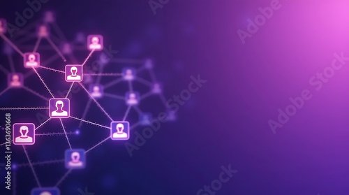 Purple Glow Social Media and Business Network with Connected Team