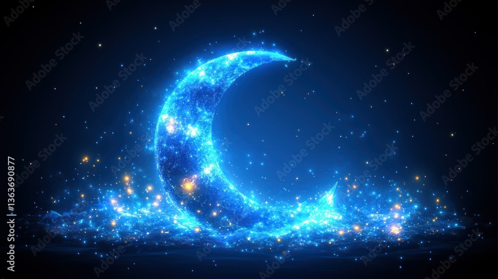 Crescent Moon Mystique: A Celestial Digital Art