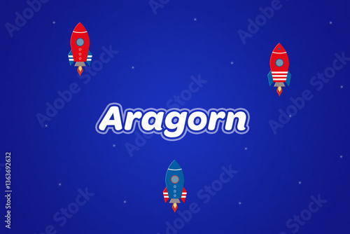 Εκτύπωση καμβά Aragorn male boy name illustration in blue with rockets.