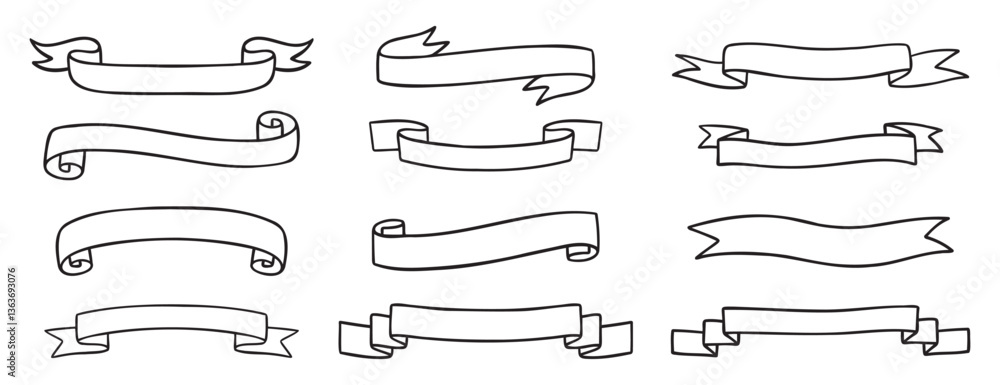 ribbons template for text doodle hand drawn icon set. Outline drawing medieval ribbons template line clipart symbol collection ribbons template for text doodle hand drawn icon set. Outline drawing medieval ribbons template line clipart symbol collection