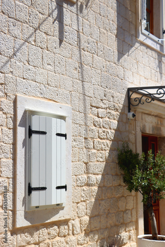 Traditional Mediterranean architectural details in Trogir, Croatia.