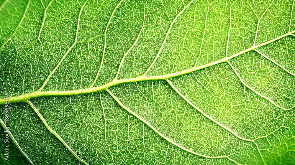 Fototapeta premium Close-up of a vibrant green leaf's intricate vein structure. (1)