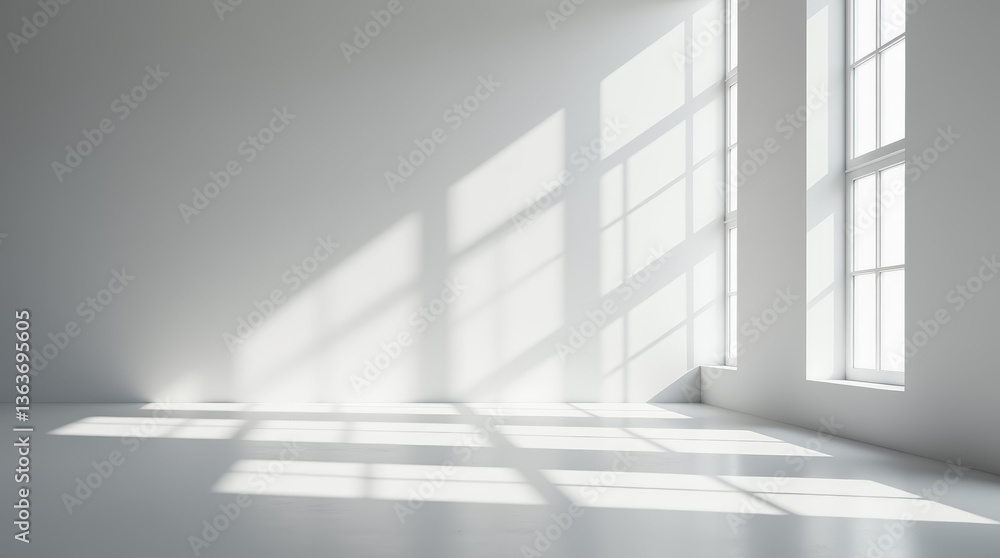 Minimalist natural light window on wall light white background for product presentation Minimalist natural light window on wall light white background for product presentation