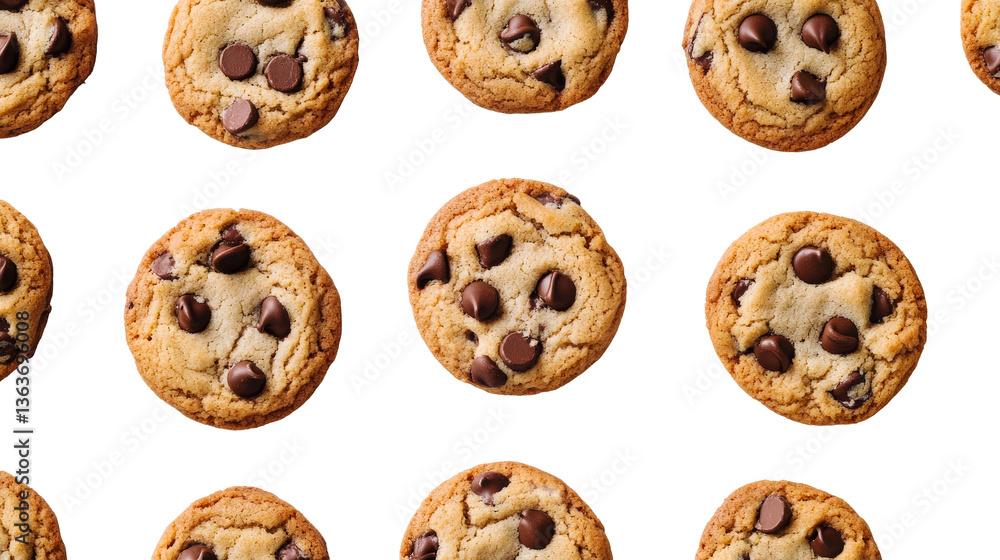 Chocolate chip cookies pattern on black background, cut out transparent Chocolate chip cookies pattern on black background, cut out transparent