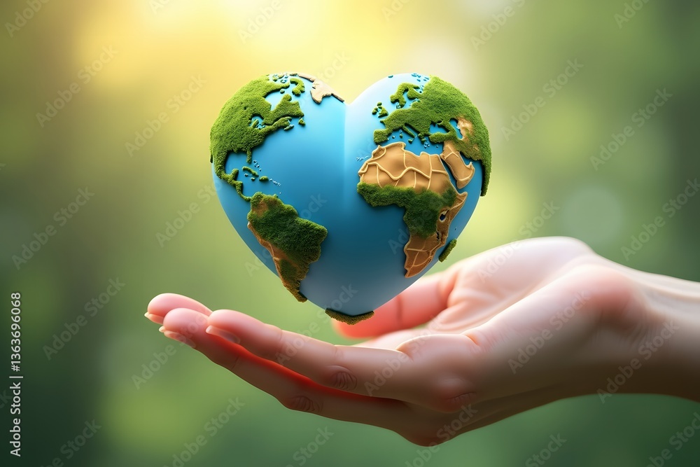 World Environment Day 2025 Concept Man Holding Heart Shaped Earth Globe Over Blue Sky and Water Background World Environment Day 2025 Concept Man Holding Heart Shaped Earth Globe Over Blue Sky and Water Background