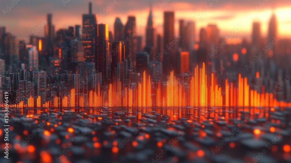 Futuristic Cityscape at Sunset: A Digital Metropolis Futuristic Cityscape at Sunset: A Digital Metropolis