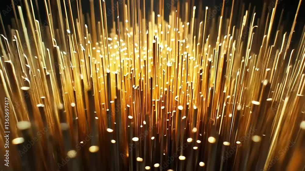 Upward, golden rods abstract formation with a glowing center. Dark backdrop adds contrast Upward, golden rods abstract formation with a glowing center. Dark backdrop adds contrast
