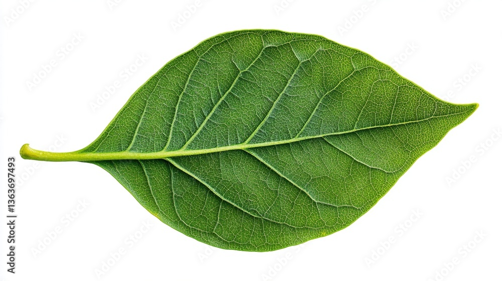 Fototapeta premium Single vibrant green leaf isolated on white.