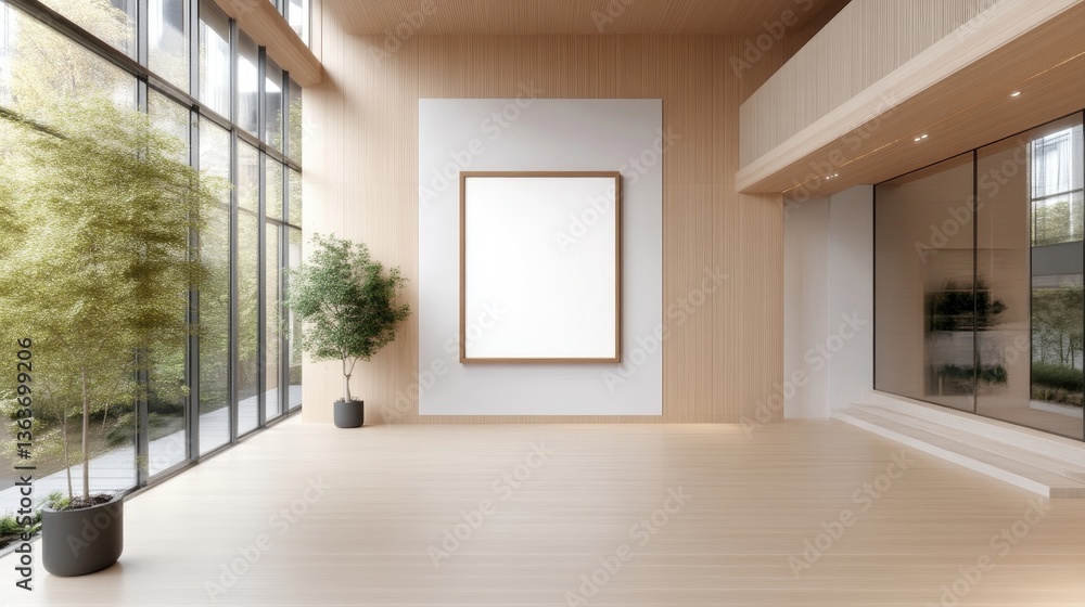 Minimalist, light-filled interior with large windows, showcasing a blank canvas Minimalist, light-filled interior with large windows, showcasing a blank canvas