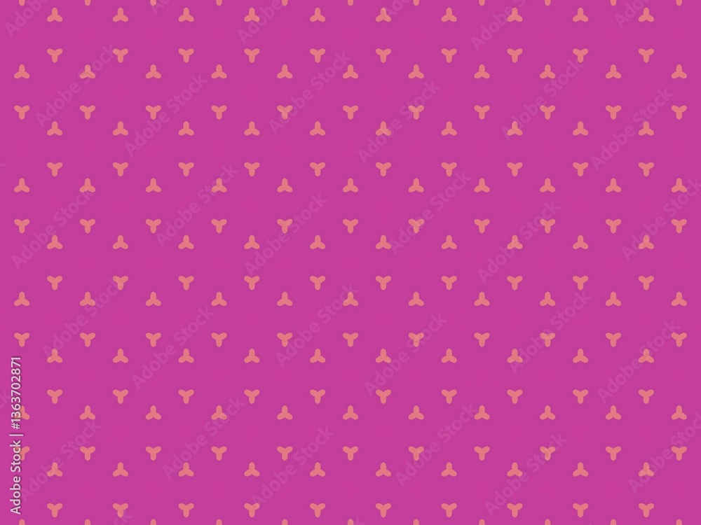 A seamless pattern of small, peach-colored three-leaf clovers on a vibrant magenta background. Simple, elegant, and subtly textured. A seamless pattern of small, peach-colored three-leaf clovers on a vibrant magenta background. Simple, elegant, and subtly textured.