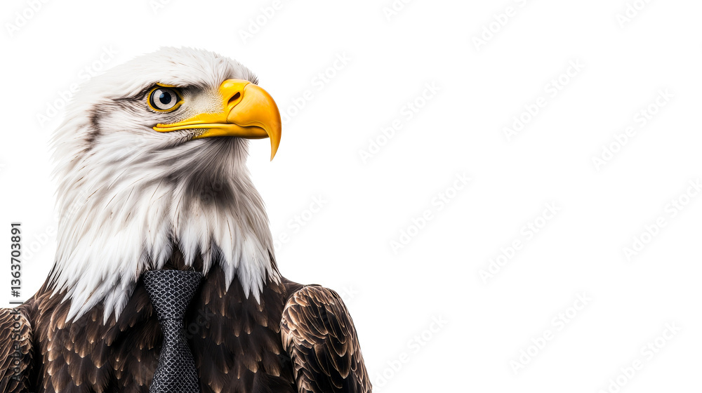 Obraz premium Eagle wears a black tie, boss, look seriously, black isolated background, cut out transparent