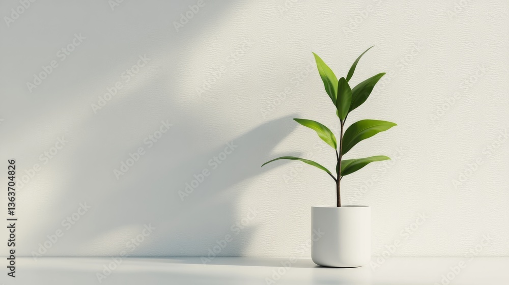 Small indoor plant in a minimalist white pot on a light background. Small indoor plant in a minimalist white pot on a light background.