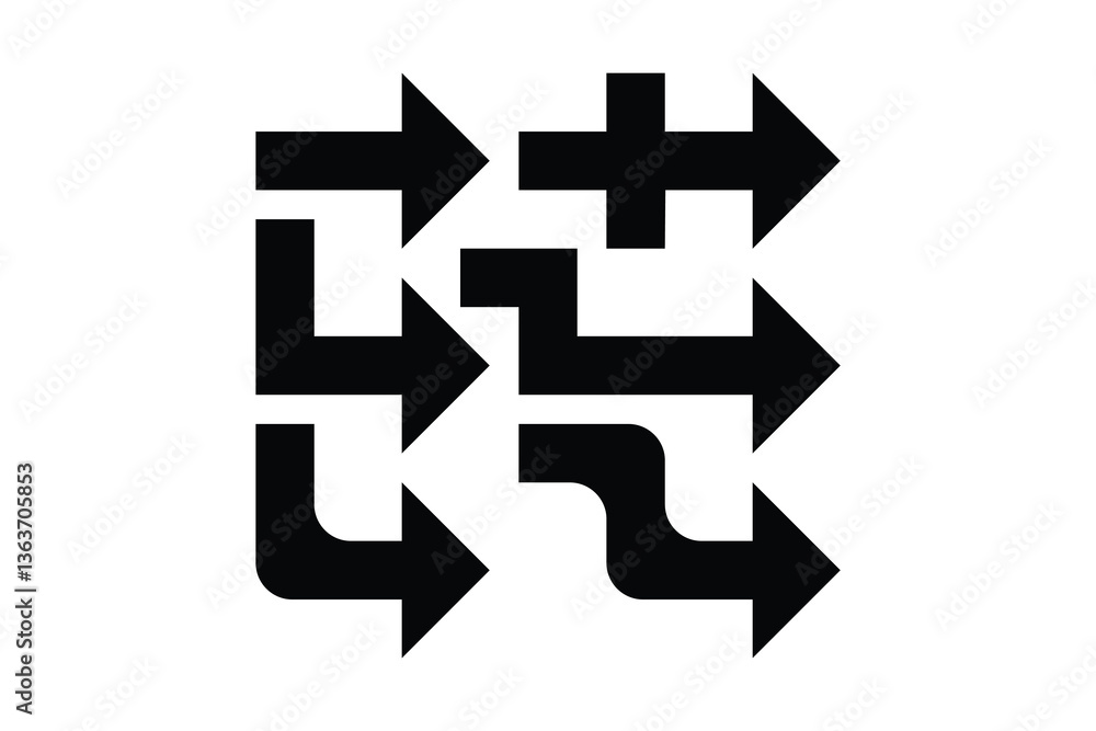 Vector illustration of abstract geometric shapes of arrows, creating a modern and unique composition. Bold arrows, graphic set. Vector graphics Vector illustration of abstract geometric shapes of arrows, creating a modern and unique composition. Bold arrows, graphic set. Vector graphics