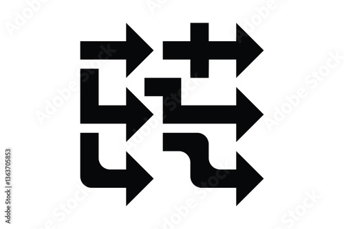 Free Download Vector illustration of abstract geometric shapes of arrows, creating a modern and unique composition. Bold arrows, graphic set. Vector graphics - GFXLoad