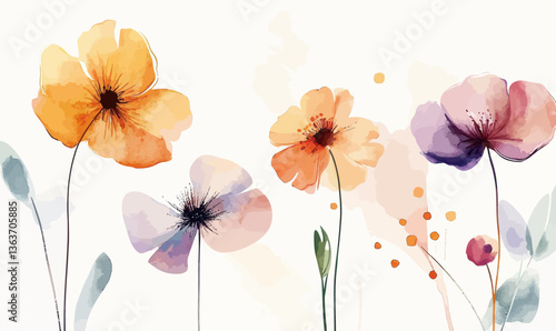 Minimalist Watercolor Flower Painting in SVG Vector Style on White Background