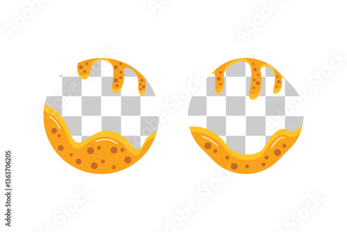 Vector illustration of a circle with a dripping cheese effect, featuring a transparent background
