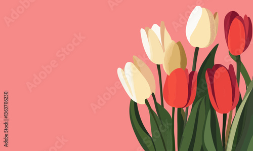 Elegant Women's Day Greeting Card with Tulips in Minimalist Vector Style