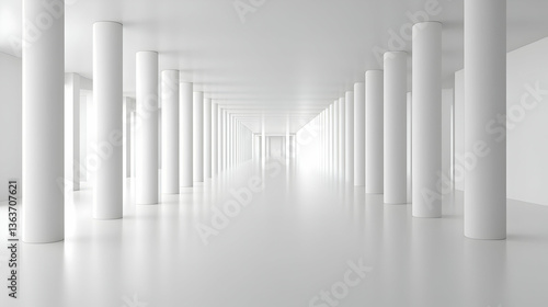Empty White Columned Corridor
