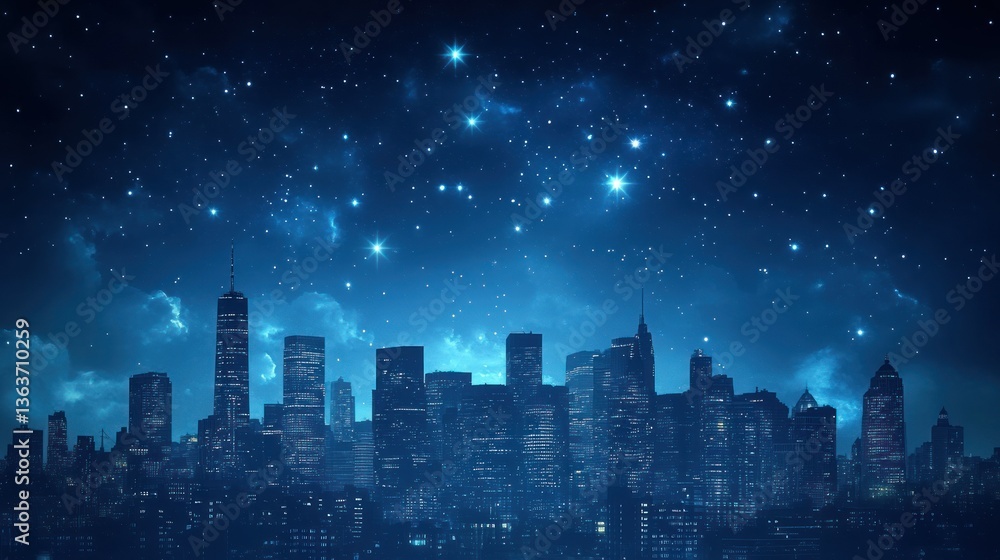 Night Cityscape Under a Starry Sky Night Cityscape Under a Starry Sky