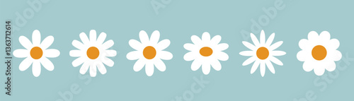 Collection of abstract daisy flowers. Vintage botanical floral icons in pastel colors.