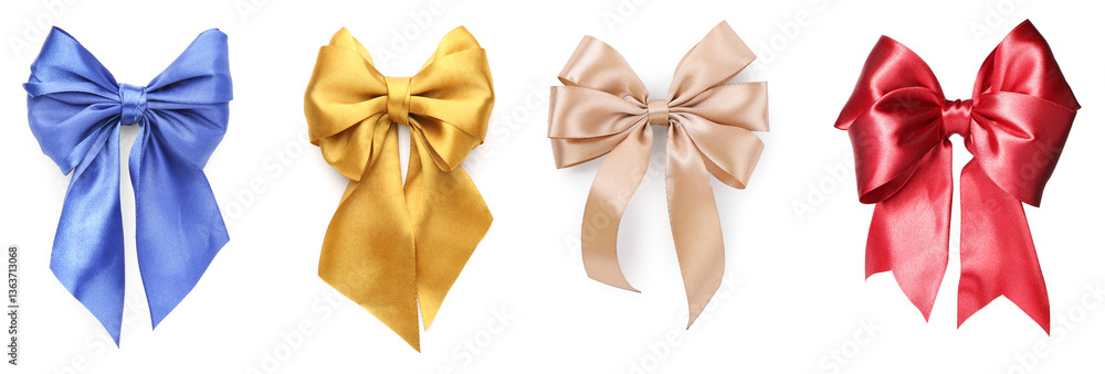 Different beautiful bows on white background, set Different beautiful bows on white background, set