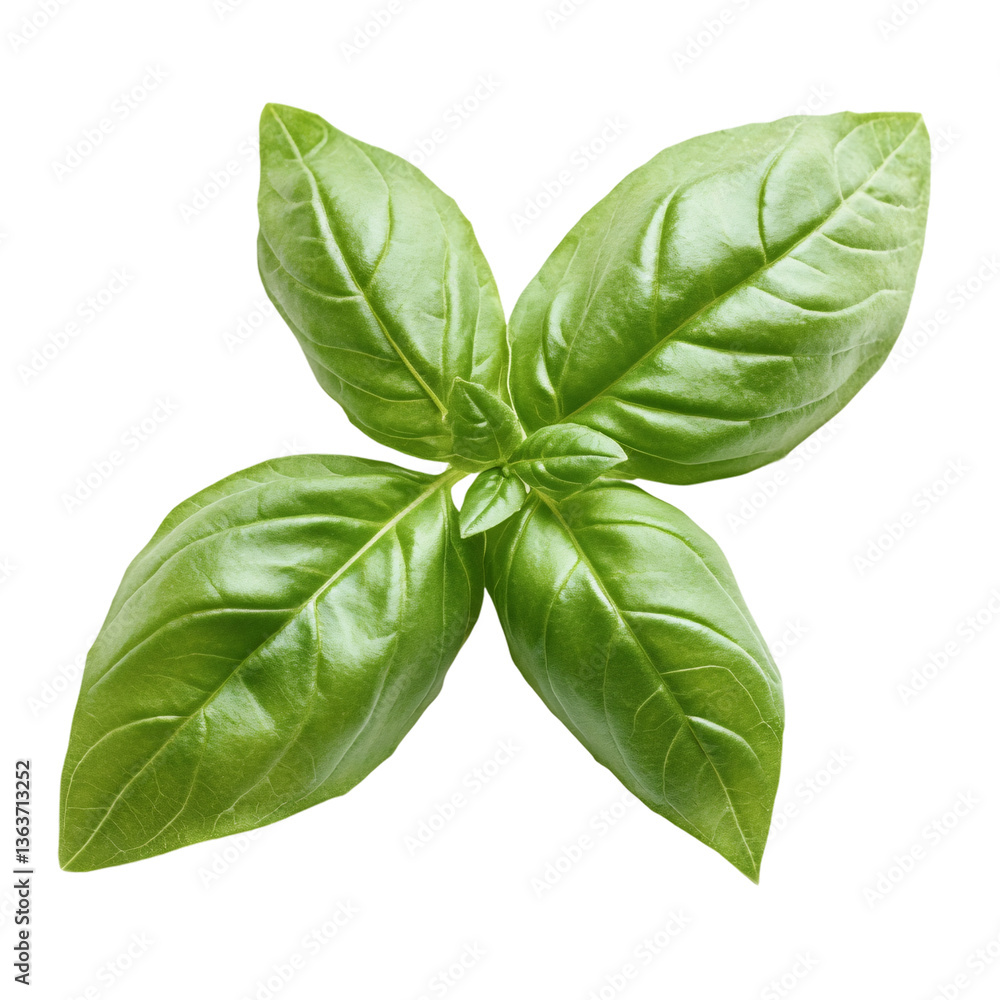 Fototapeta premium Fresh green basil leaves, an aromatic herbal ingredient, isolated on transparent background