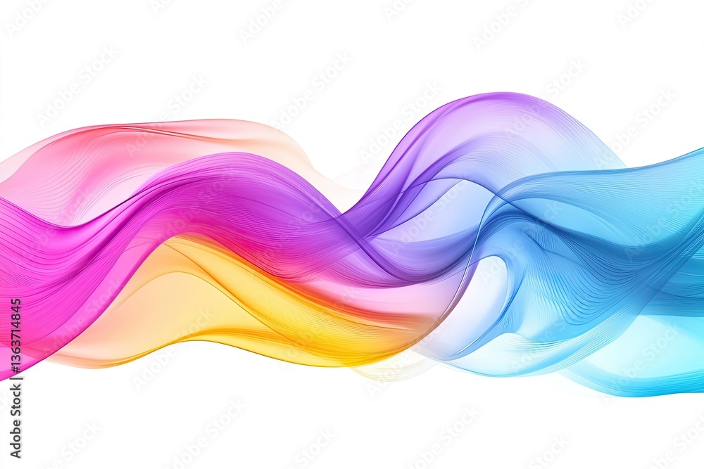Fototapeta premium Abstract vibrant flowing lines in a spectrum of colors. Soft, smooth, and dynamic curves against a plain white background. Evokes a sense of movement and energy
