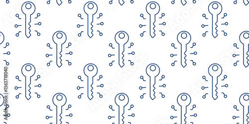 Repeating pattern of stylized keys on a white background creating a unique design