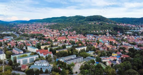 Jena, Germany - September 23, 2024 - Aerial view of town and rural landscape