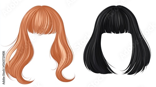 Two women's hairstyles, bob and long, isolated on white background, for hair salon website