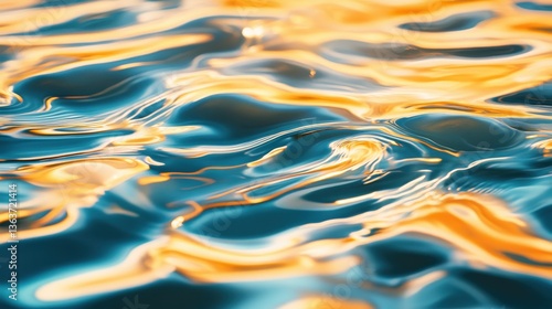 Abstract Water Waves with Golden Highlights: Dynamic Liquid Surface with Swirling Patterns and Reflections