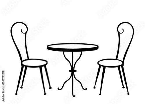 Elegance in Simplicity: Minimalist Illustration of a Round Table and Two Chairs